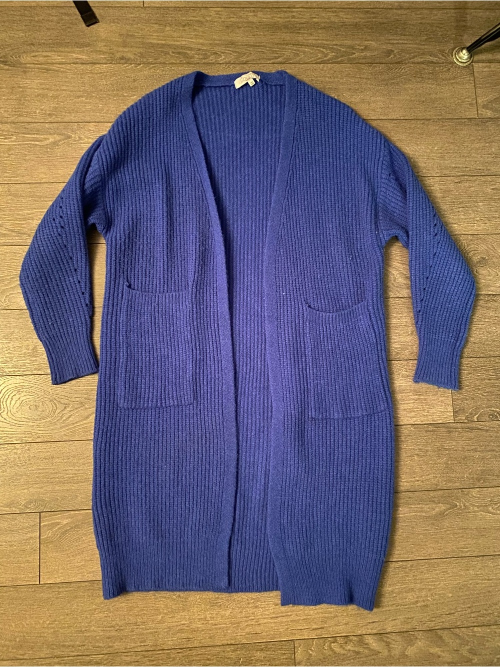 Liberty Woman Long Open Front Cardigan Blue Size Medium